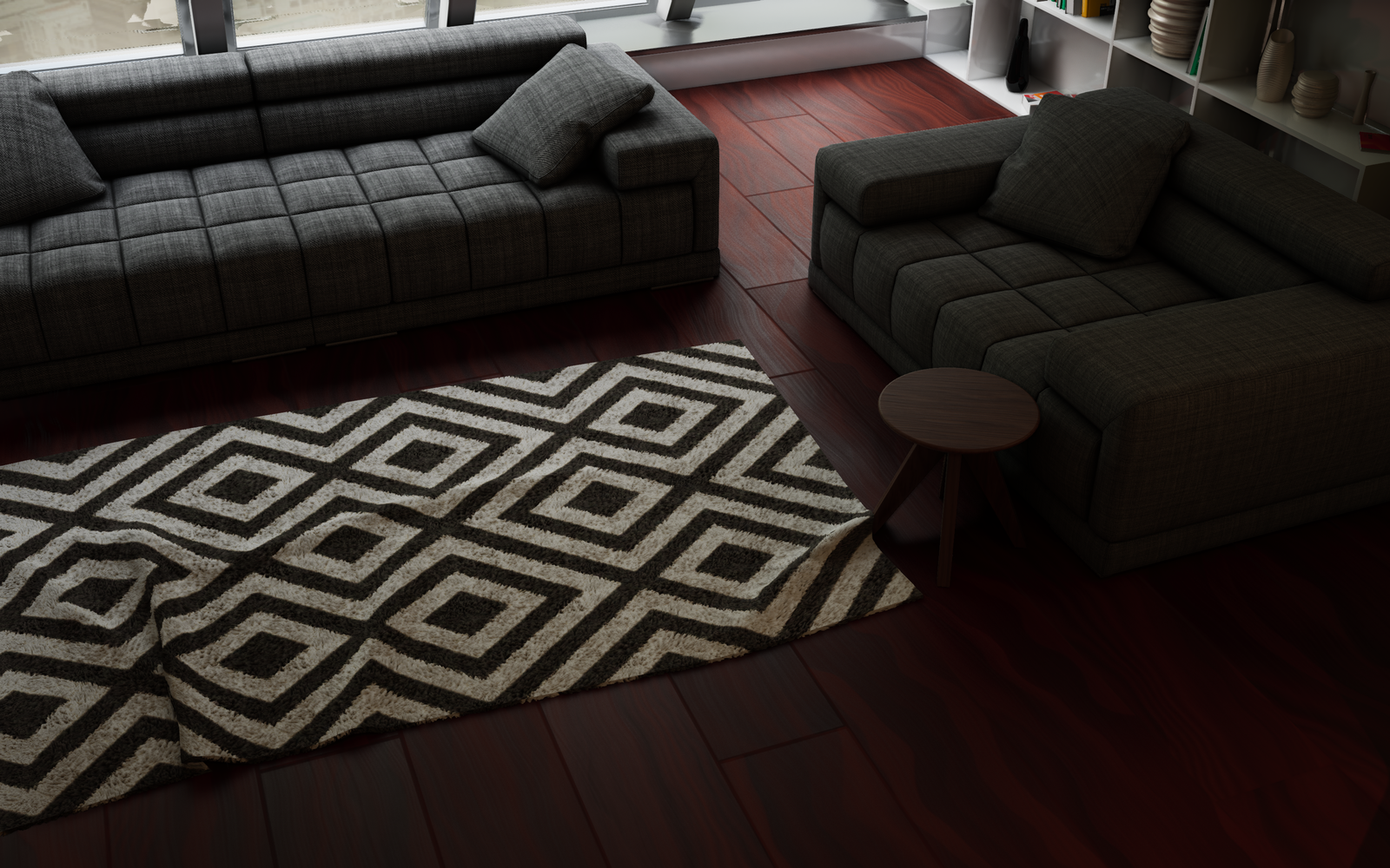 A Mahogany material applied to the floor of an Unreal Engine interior